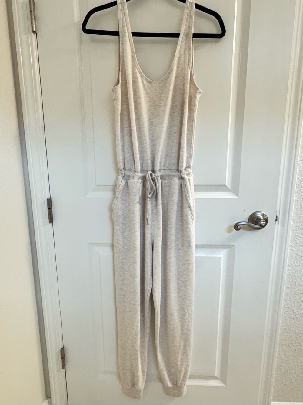 Everyday Cream Ribbed Jumpsuit with Drawstring Waist - Picture 4 of 5